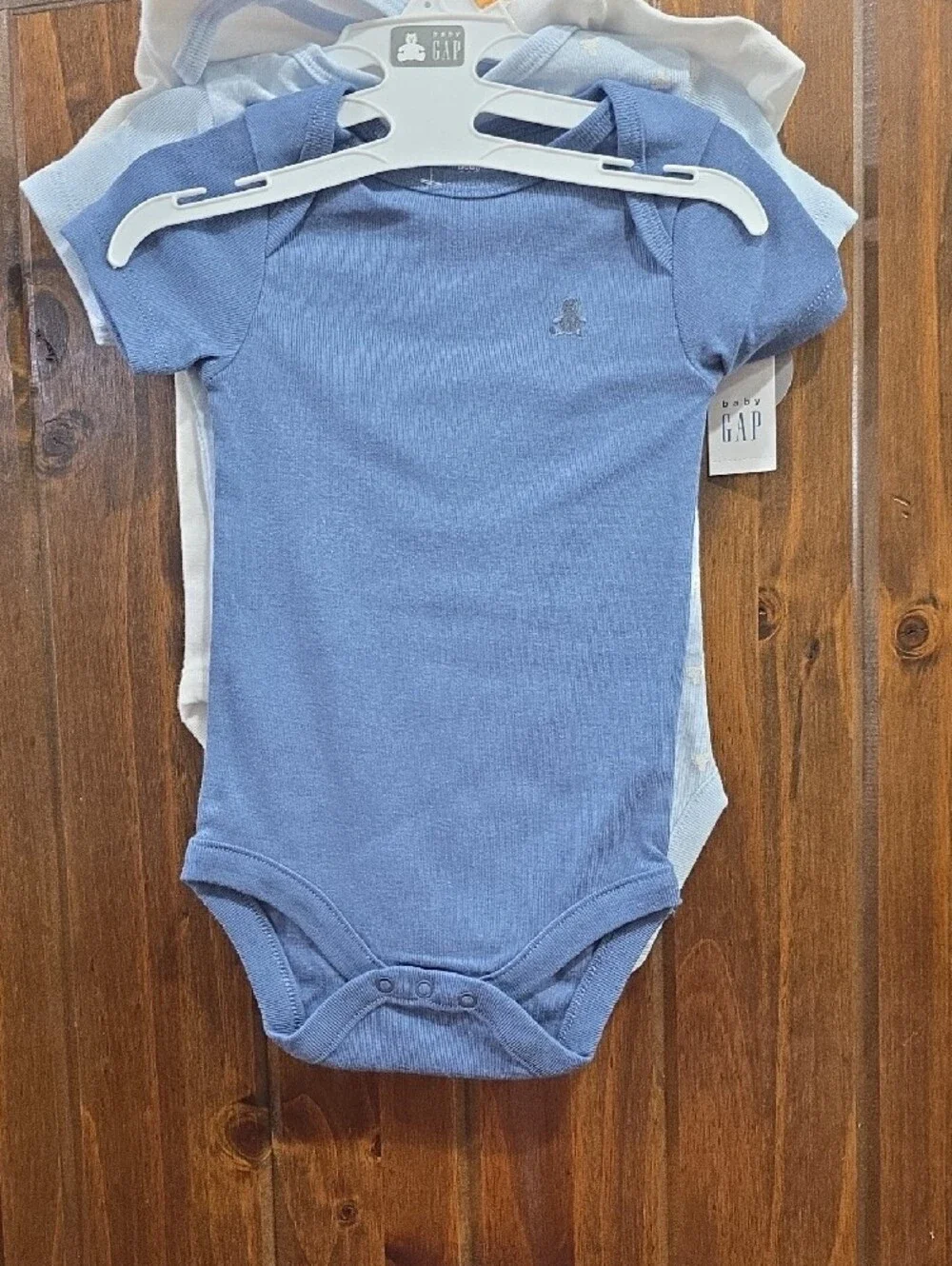 GAP White & Blue One-Piece with Light Blue Bear 3 Pk